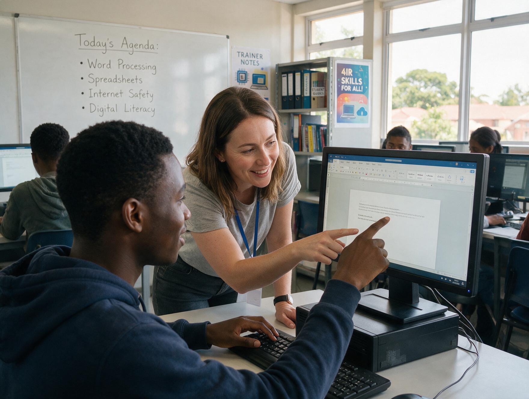 A facilitator guiding a learner through a practical exercise