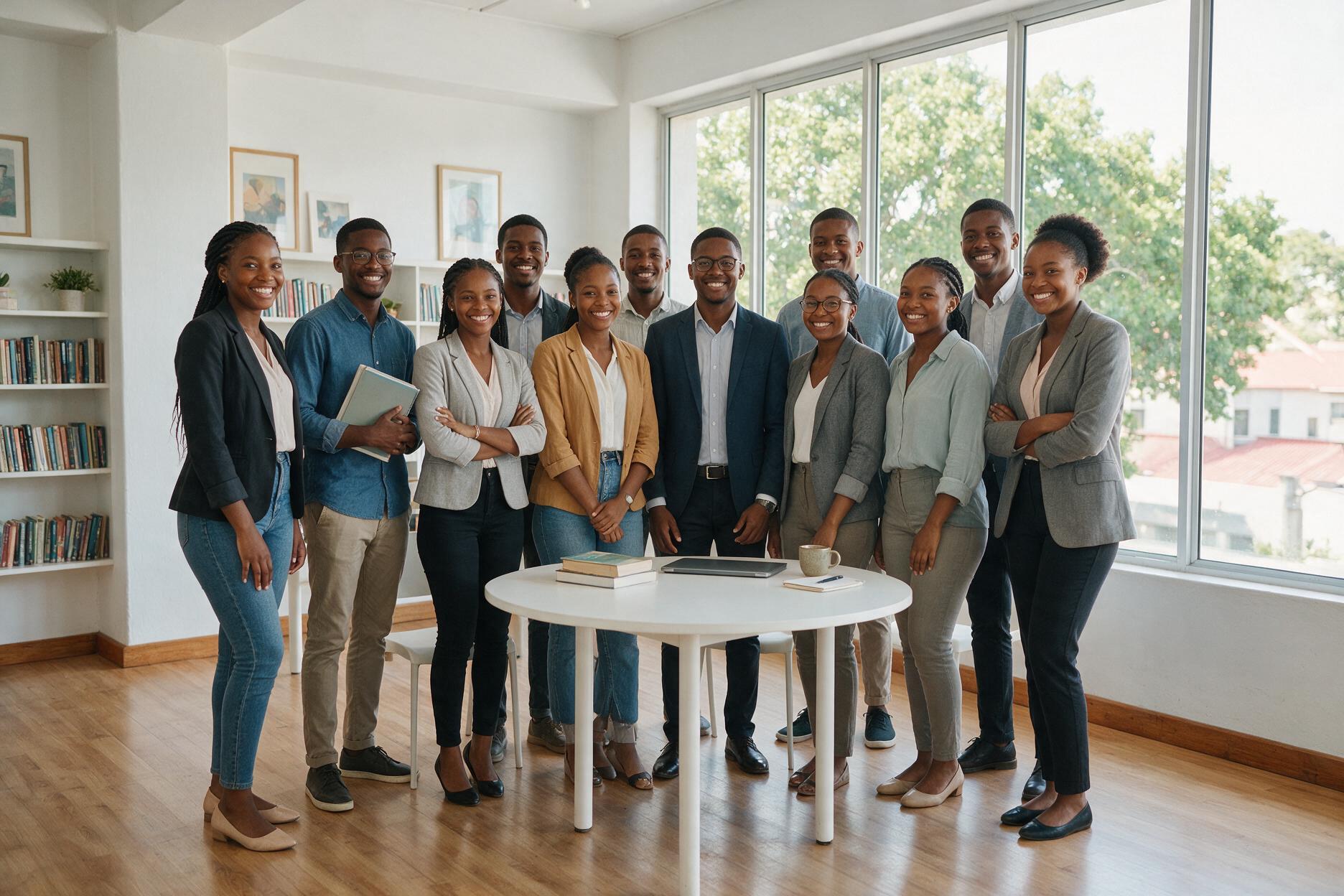 A diverse group of Khunjulwa learners and professionals